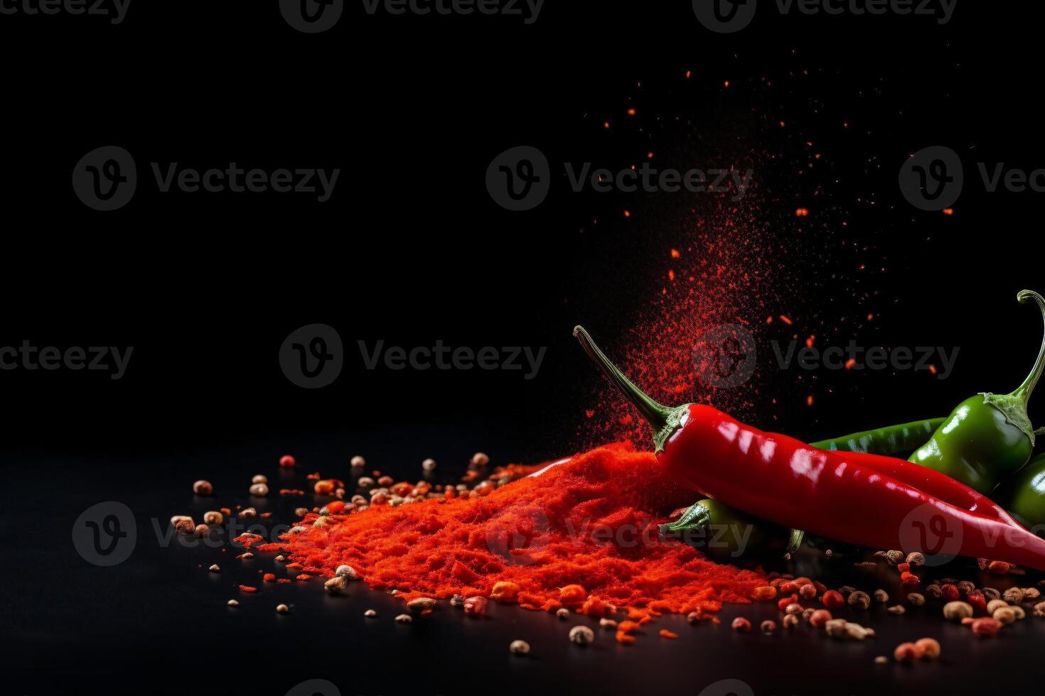 AI generated Levitation of red chili pepper whole and slices Generative AI photo