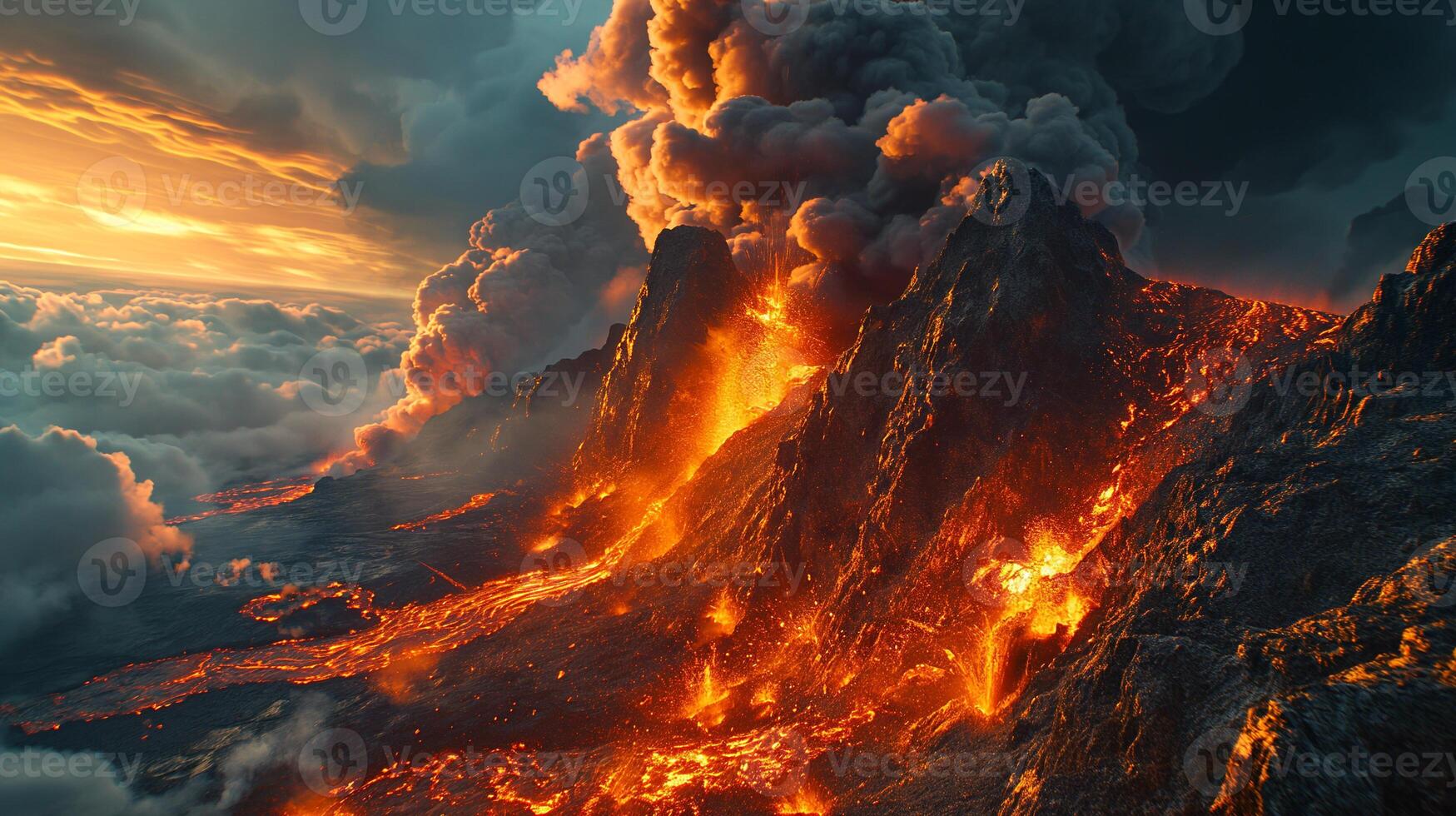 AI generated Apocalyptic vision of a volcano erupting photo