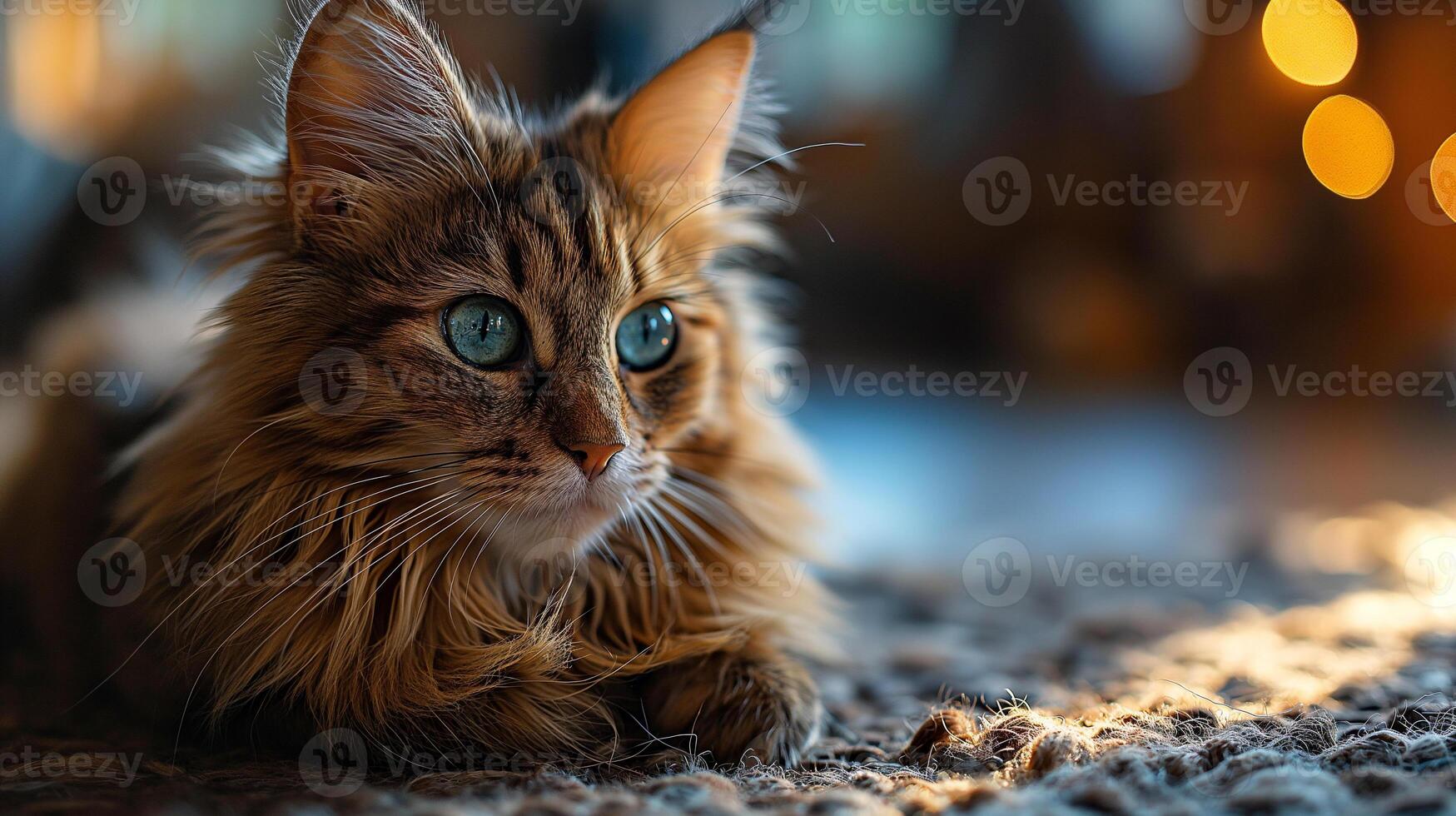 AI generated A portrait of an adorable fluffy kitten, butterfly resting on its nose, emerald eyes focused photo