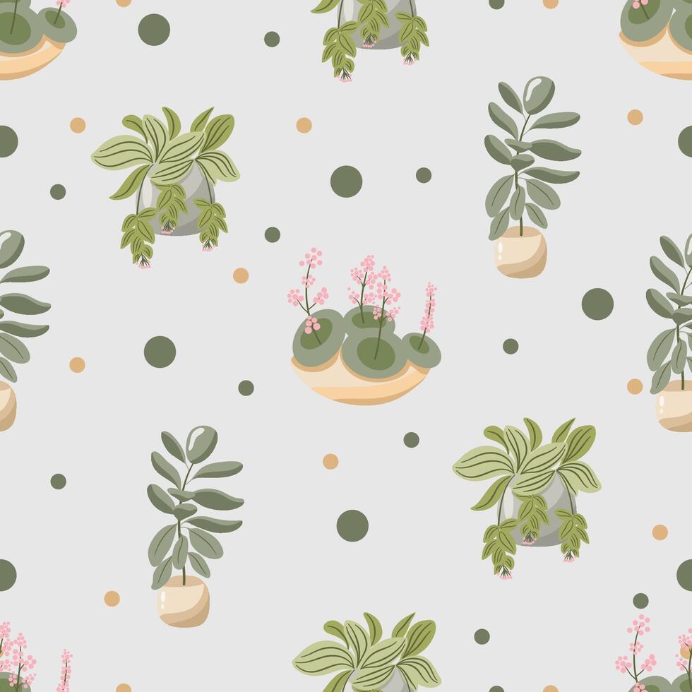 Vector house plants seamless pattern. Cute and cozy repeat background. Perfect for kids design, fabric, wrapping, wallpaper, textile, apparel