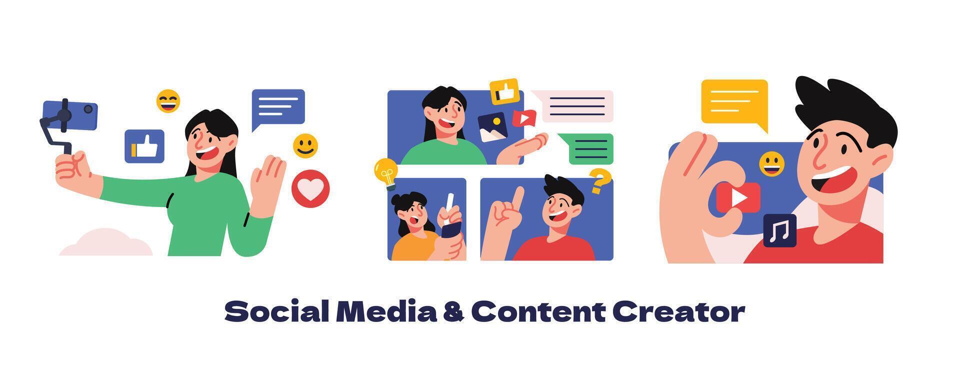 social medios de comunicación y contenido creador ilustración vector