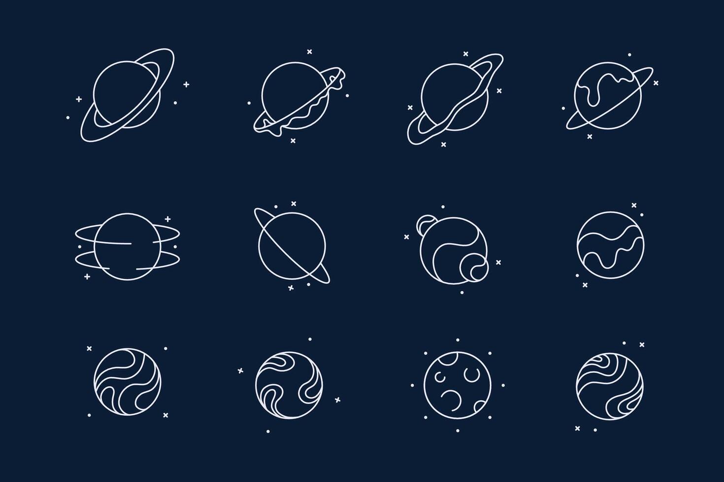 A set of icons with planets. Outline Icons. Editable stroke. vector