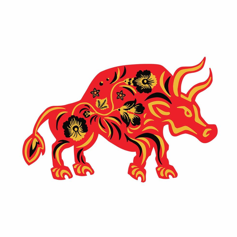 bull, buffalo, Taurus with retro red and yellow ethnic vector illustration eps 10