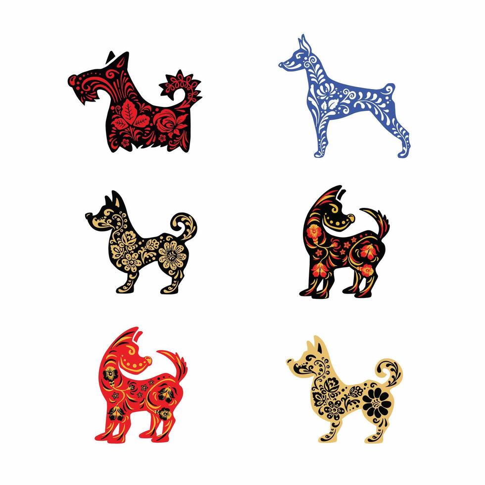 set of dogs with retro ethno vector illustration eps 10