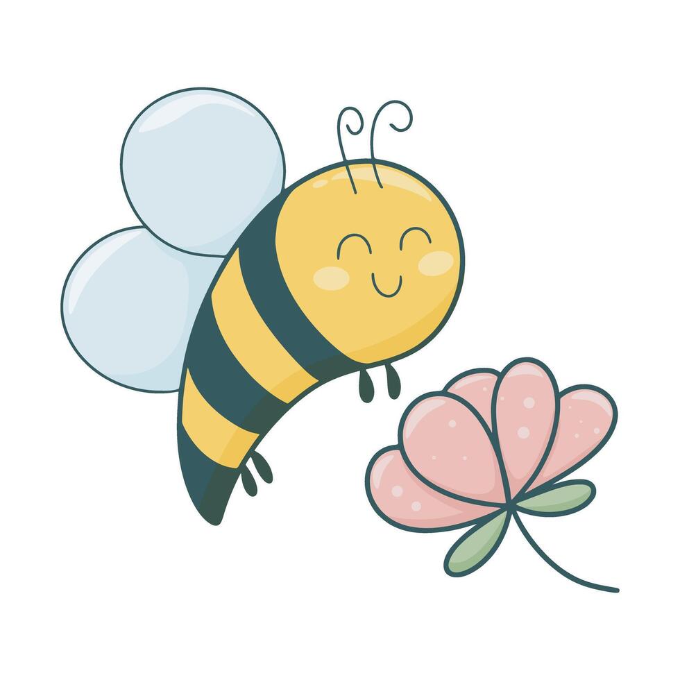 Cute bee over flower, spring time concept vector