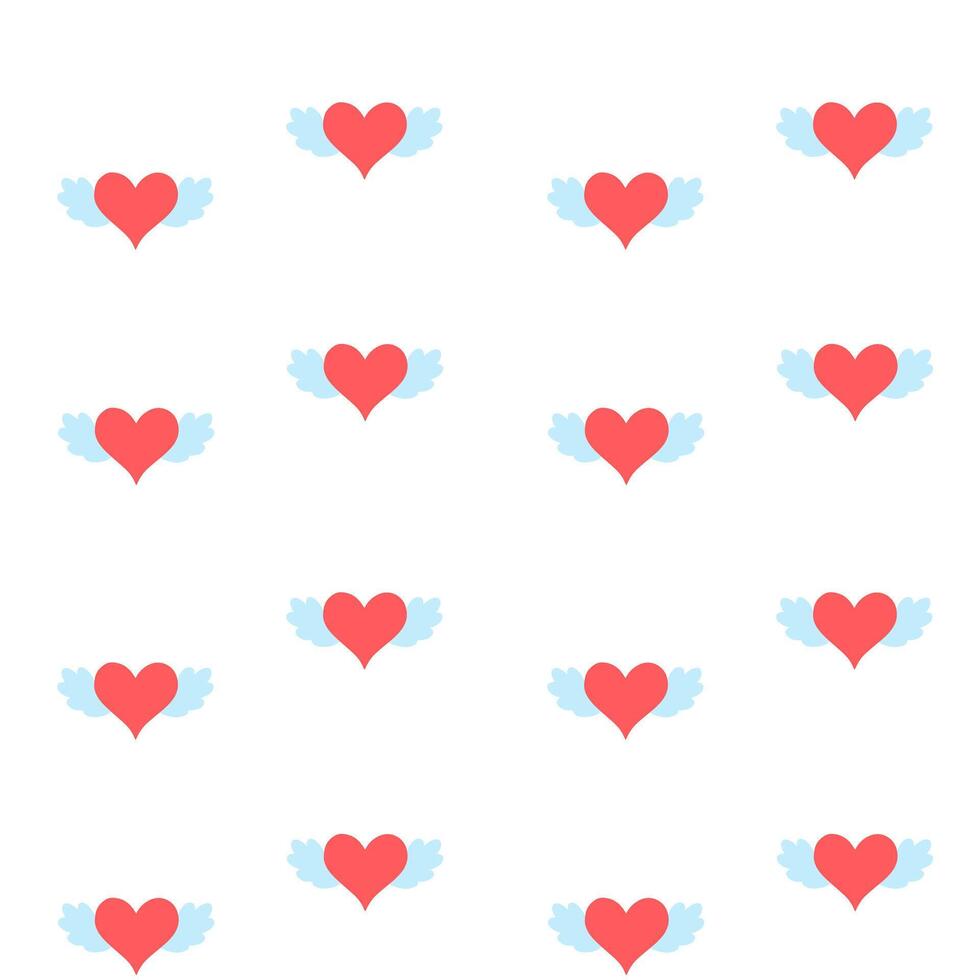 Flying hearts with wings vector seamless pattern for St Valentines Day, February 14th. Love cute background, wallpaper, print, textile, fabric, wrapping paper, packaging design