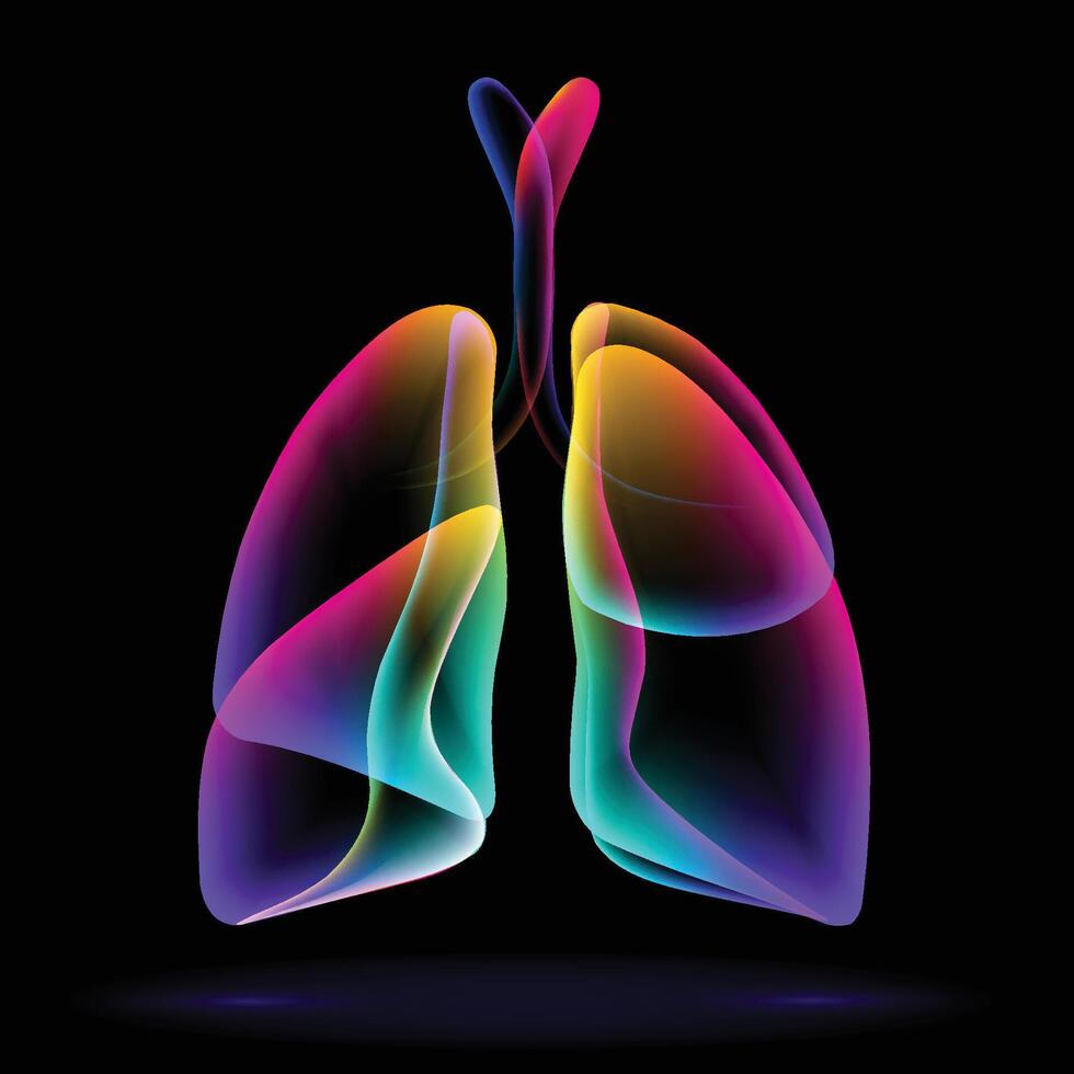 Bright colorful semi-abstract human lung illustration on black background. Used in medicine, advertising, commerce and industry. vector