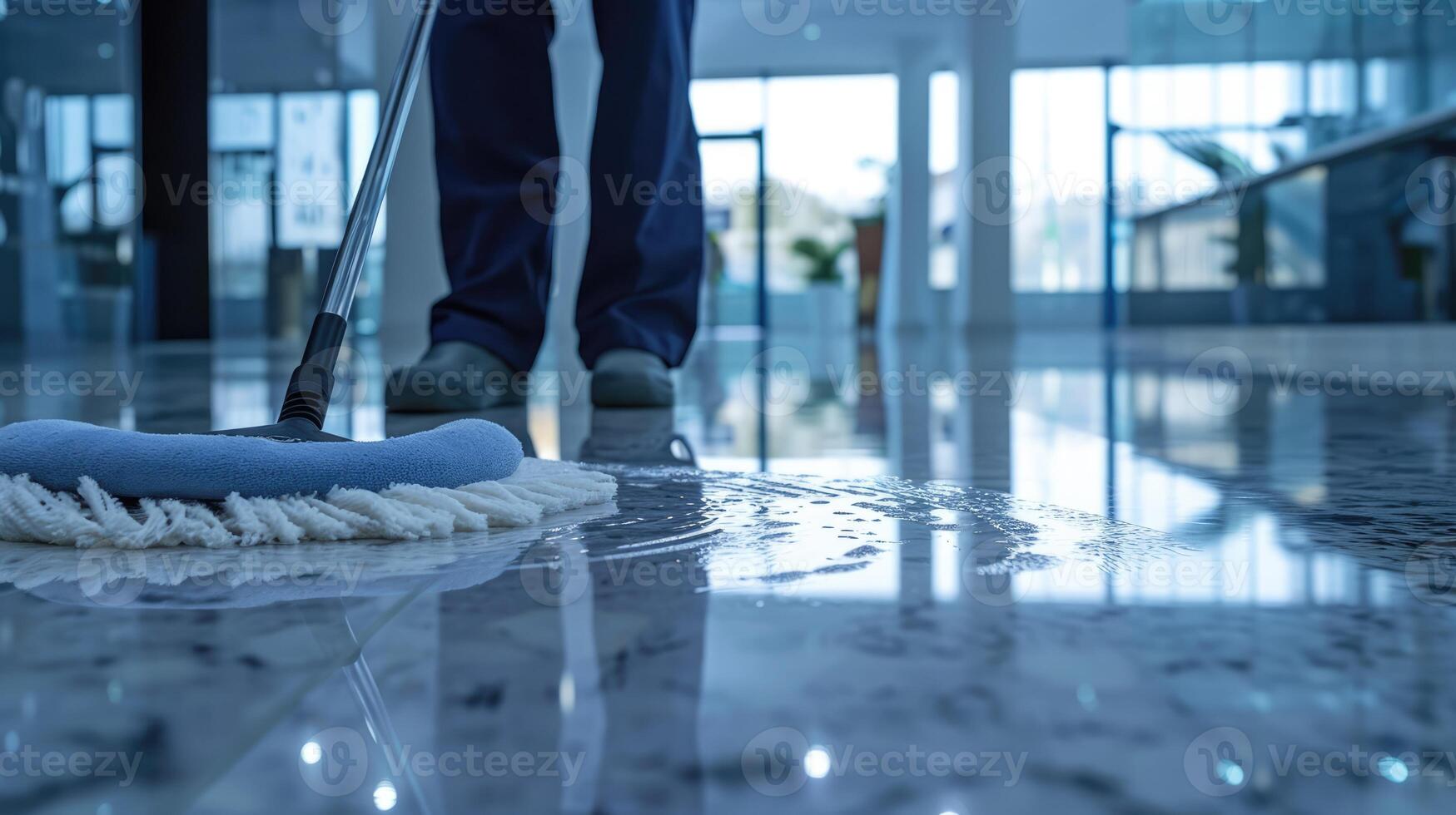 AI generated Generative AI, Housekeeping, cleaning, person with a mop to clean the floor. Office or domestic worker, cleaner and housewife photo