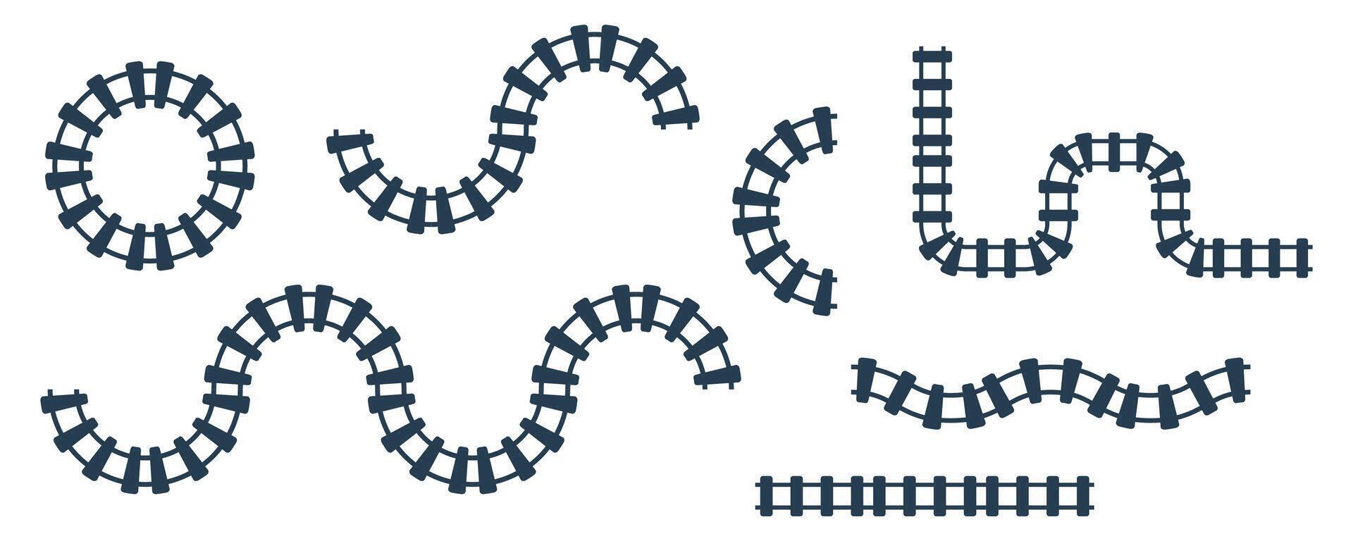 Railway train track vector illustration isolated on white background. Rail pattern round circular curve railroad path icon