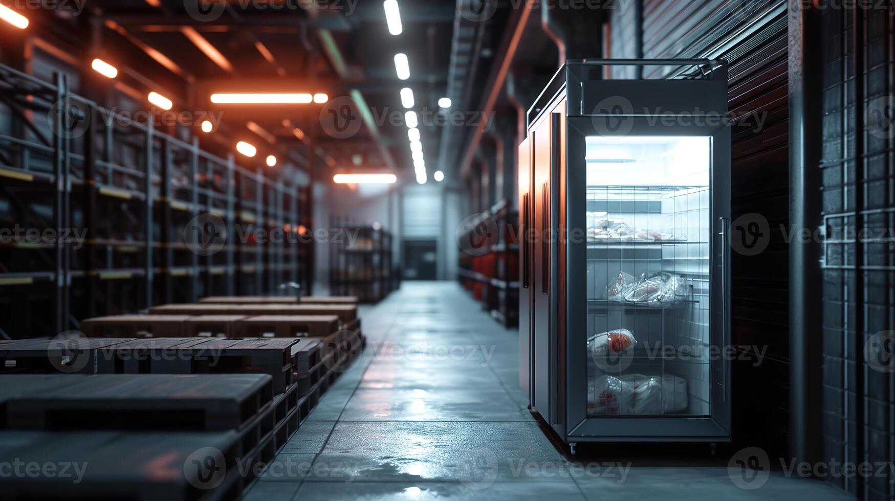 AI generated Generative AI, Temperature-controlled refrigerated storage, cold warehouse, commercial refrigeration equipment photo