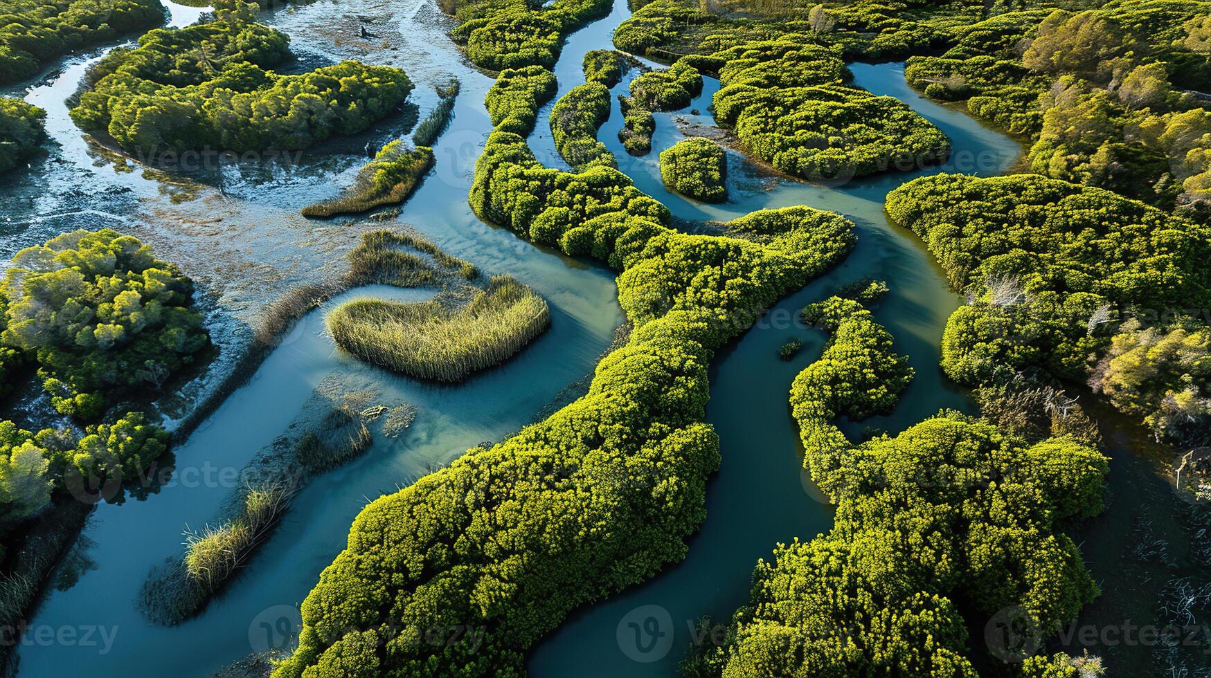 AI generated Generative AI, aerial view of labyrinth waterways, drone photo, beautiful landscape photo