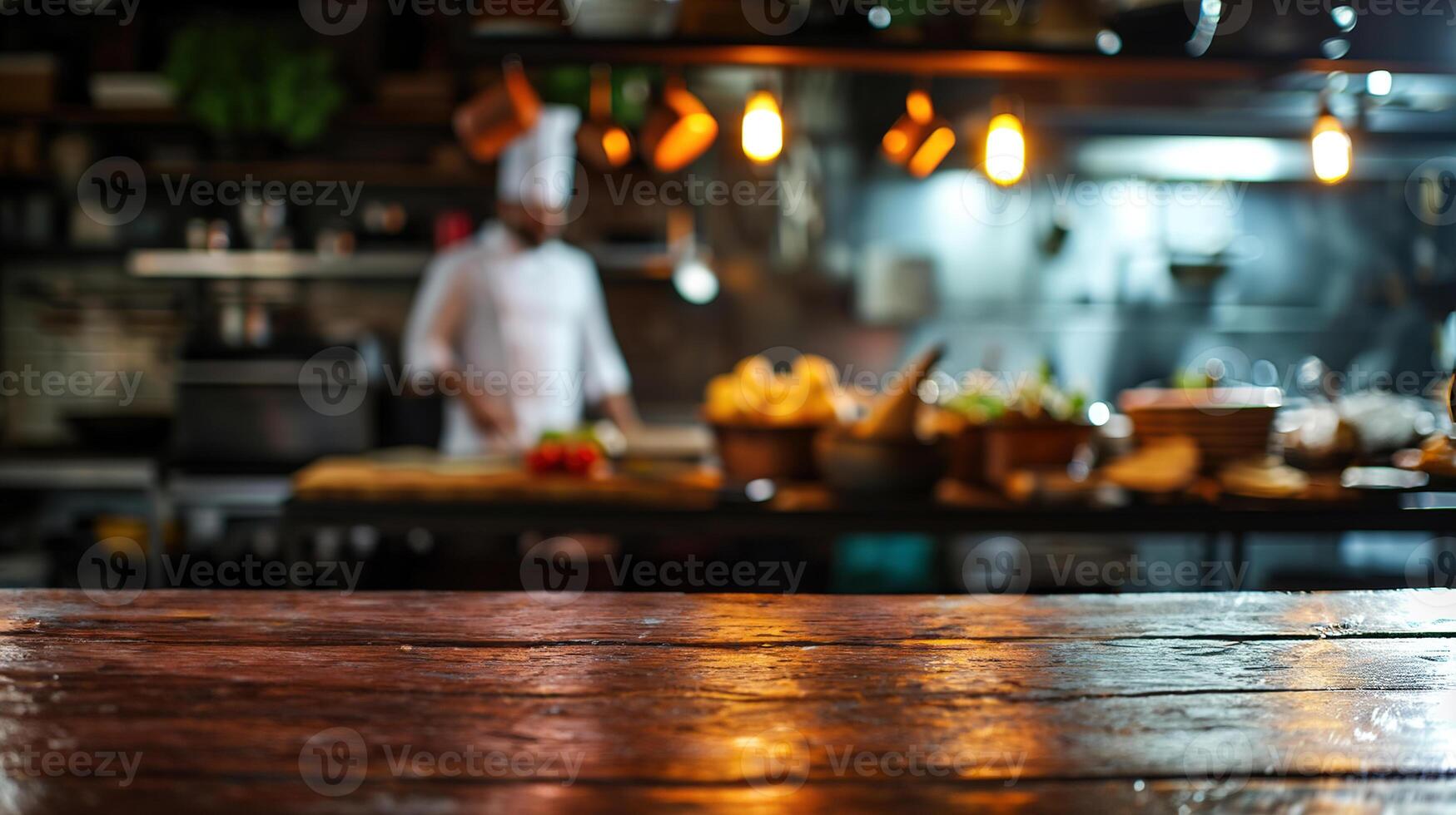 AI generated Generative AI, busy chefs working on the restaurant kitchen , blurred background photo