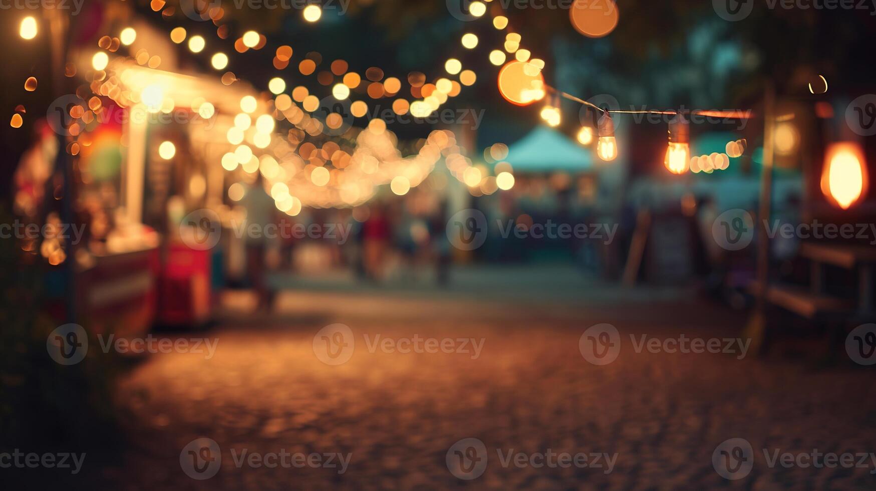 AI generated Generative AI, Food truck street festival, blurred lights background, atmospheric bokeh, muted colors photo