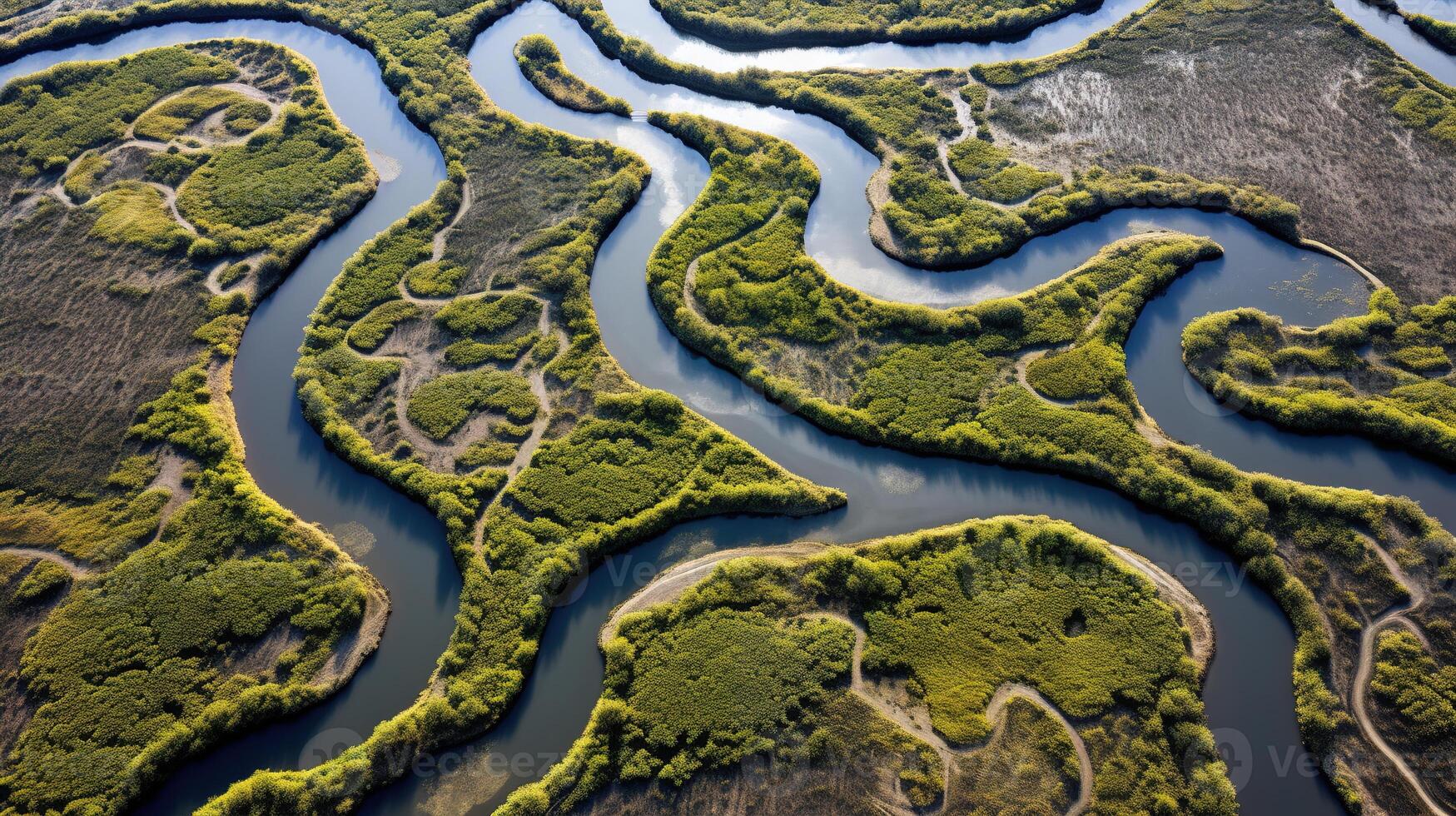 ai generado generativo ai, aéreo ver de laberinto vías fluviales, zumbido foto, hermosa paisaje foto