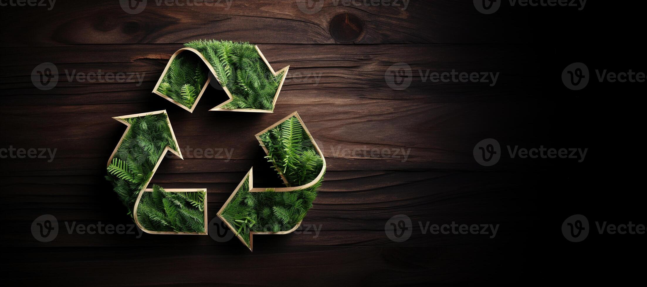 AI generated Generative AI, A recycling green sign made of wood and leaves, zero waste, reuse concept. photo