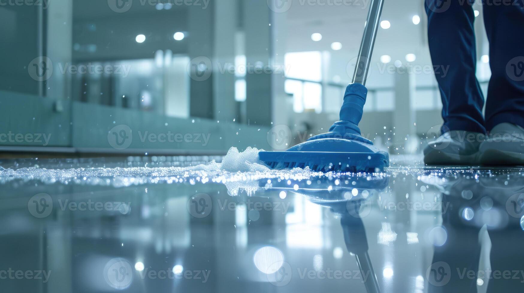 AI generated Generative AI, Housekeeping, cleaning, person with a mop to clean the floor. Office or domestic worker, cleaner and housewife photo