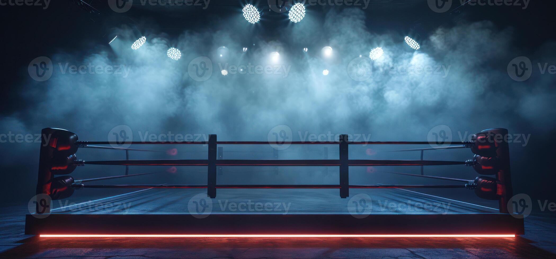 AI generated Generative AI, professional boxing ring with spotlights and smokey background, martial arts sport photo