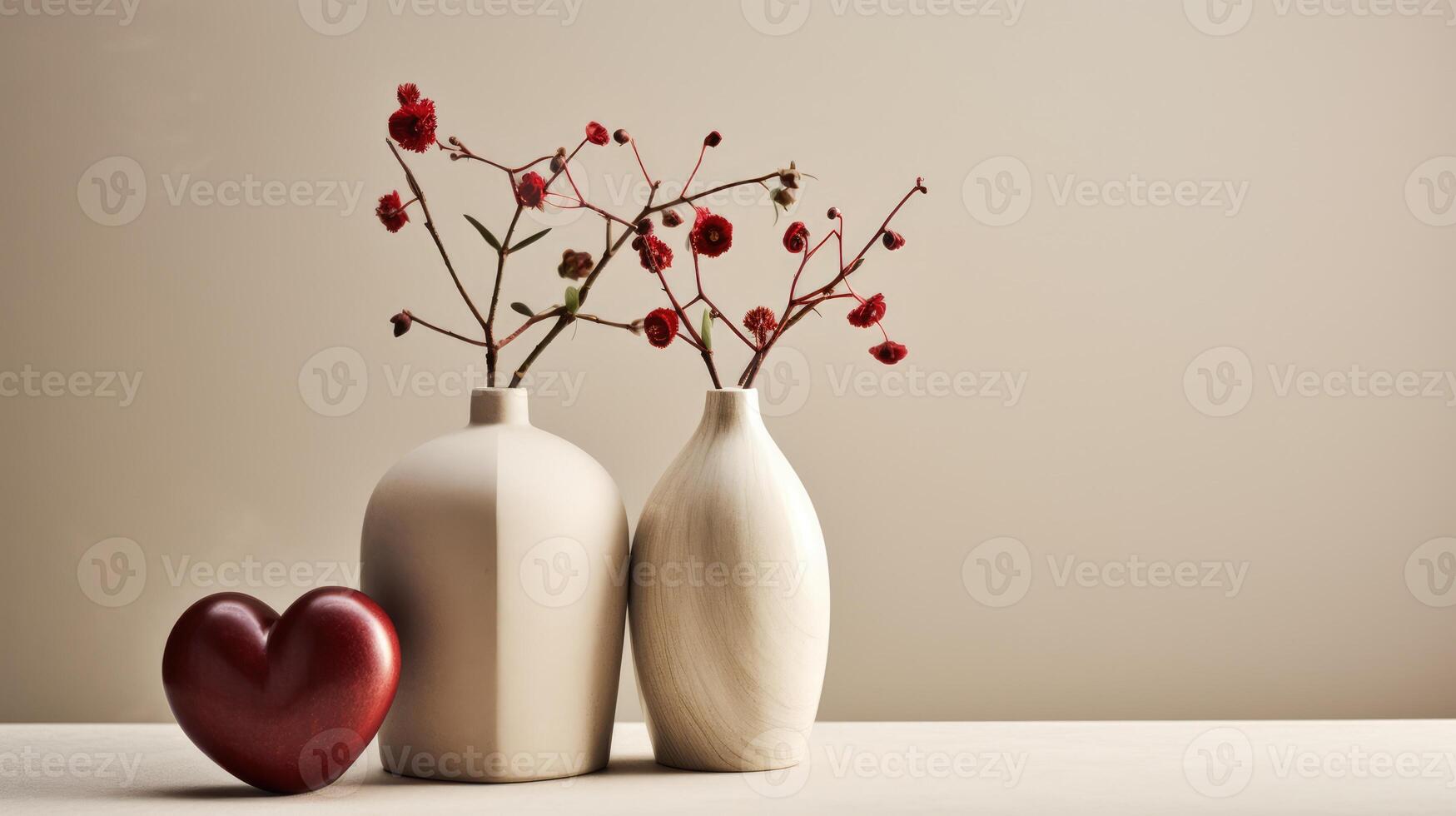 AI generated Generative AI, Valentine's Day home interior decoration close up, muted colors, holiday photorealistic aesthetic background photo