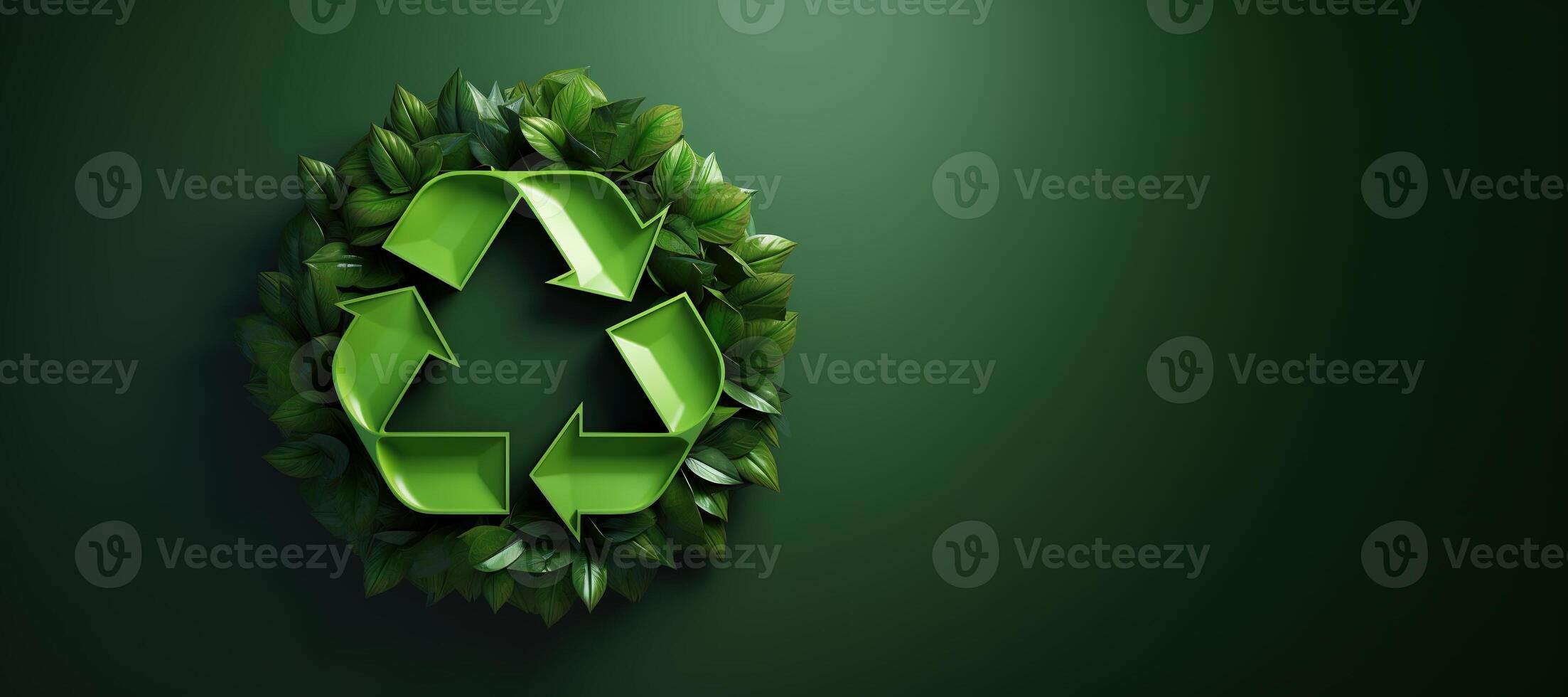 AI generated Generative AI, A recycling green sign made of wood and leaves, zero waste, reuse concept. photo