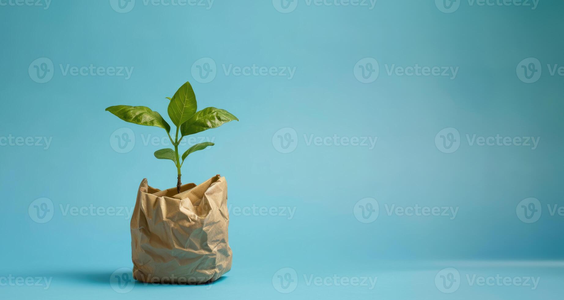 AI generated Generative AI, plant sprout with green leaves growing from recycled paper. Eco, zero waste, plastic free and environment concept photo