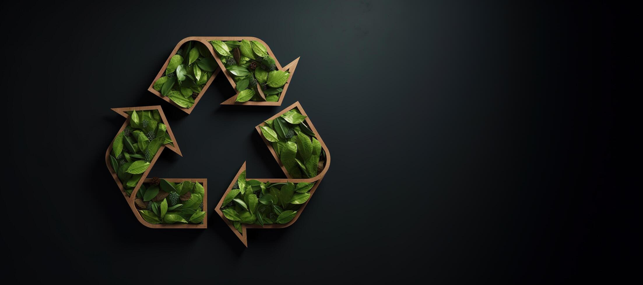 AI generated Generative AI, A recycling green sign made of wood and leaves, zero waste, reuse concept. photo