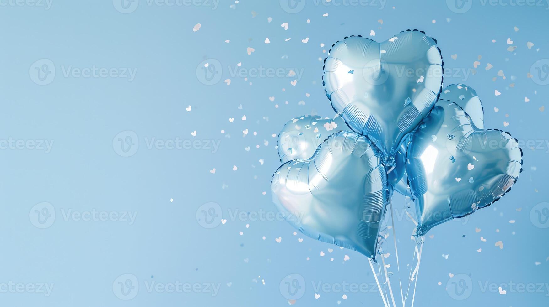 ai generado generativo ai, frustrar azul globos en corazón forma y papel picado para San Valentín día o Boda con Copiar espacio foto