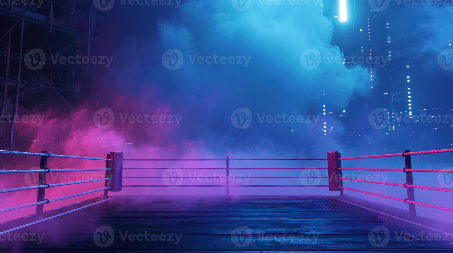 AI generated Generative AI, professional boxing ring with spotlights and smokey background, martial arts sport photo