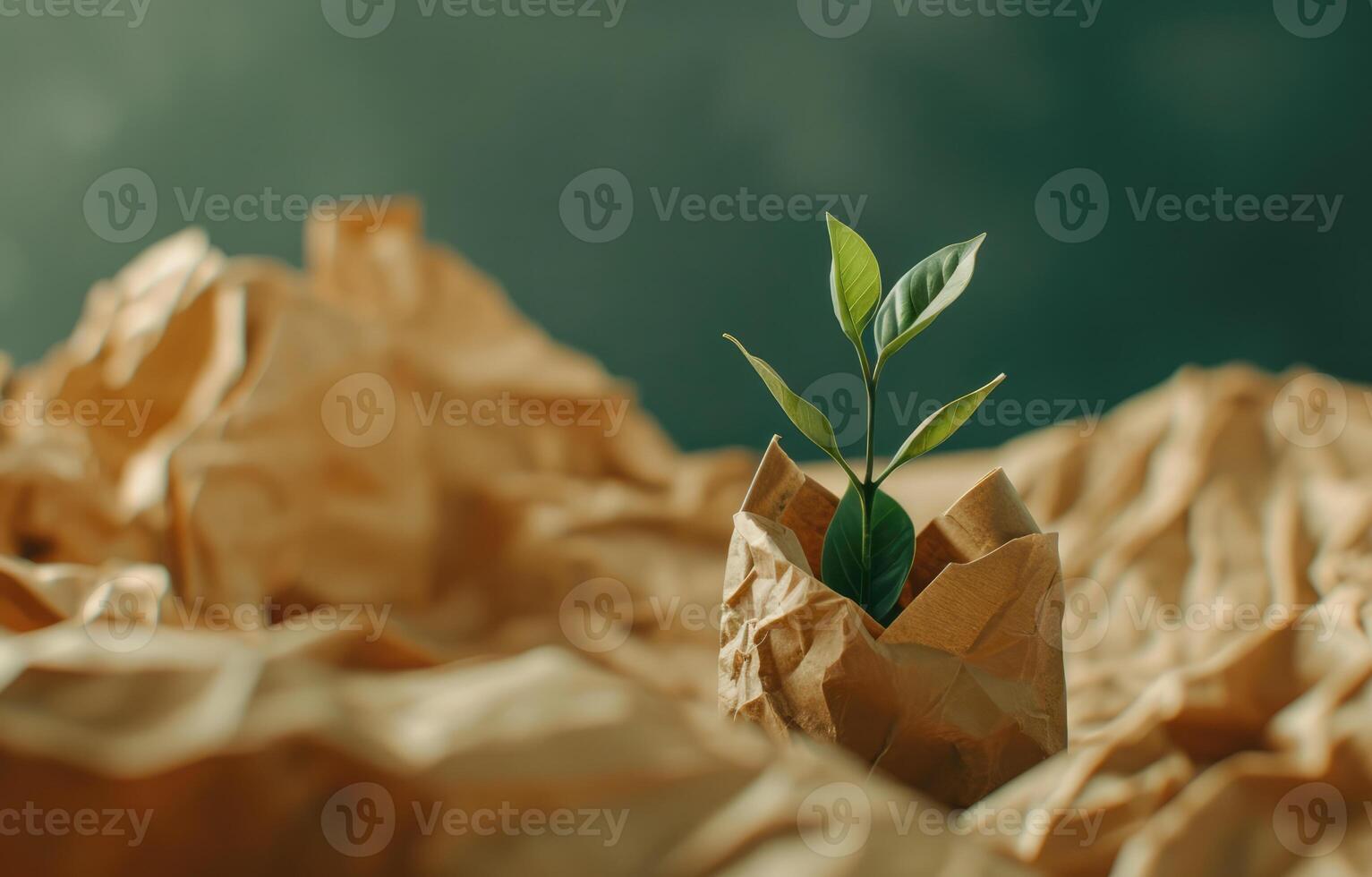 AI generated Generative AI, plant sprout with green leaves growing from recycled paper. Eco, zero waste, plastic free and environment concept photo