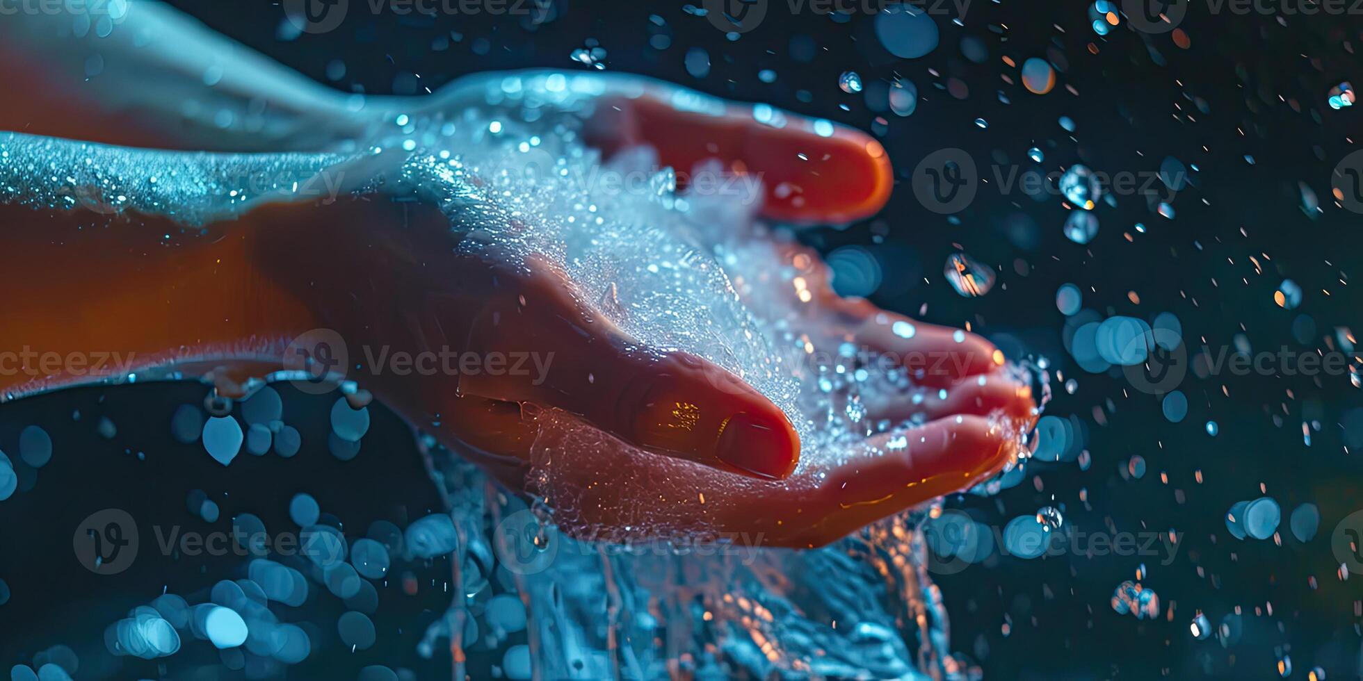 AI generated Generative AI, person washing hands with soap and water at sink, hygiene concept photo