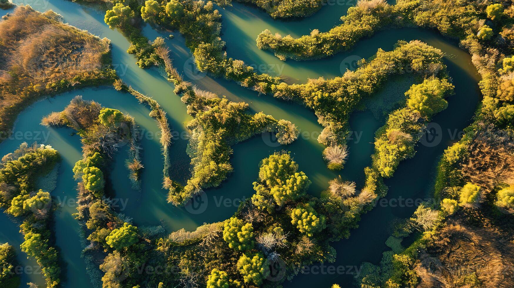 AI generated Generative AI, aerial view of labyrinth waterways, drone photo, beautiful landscape photo