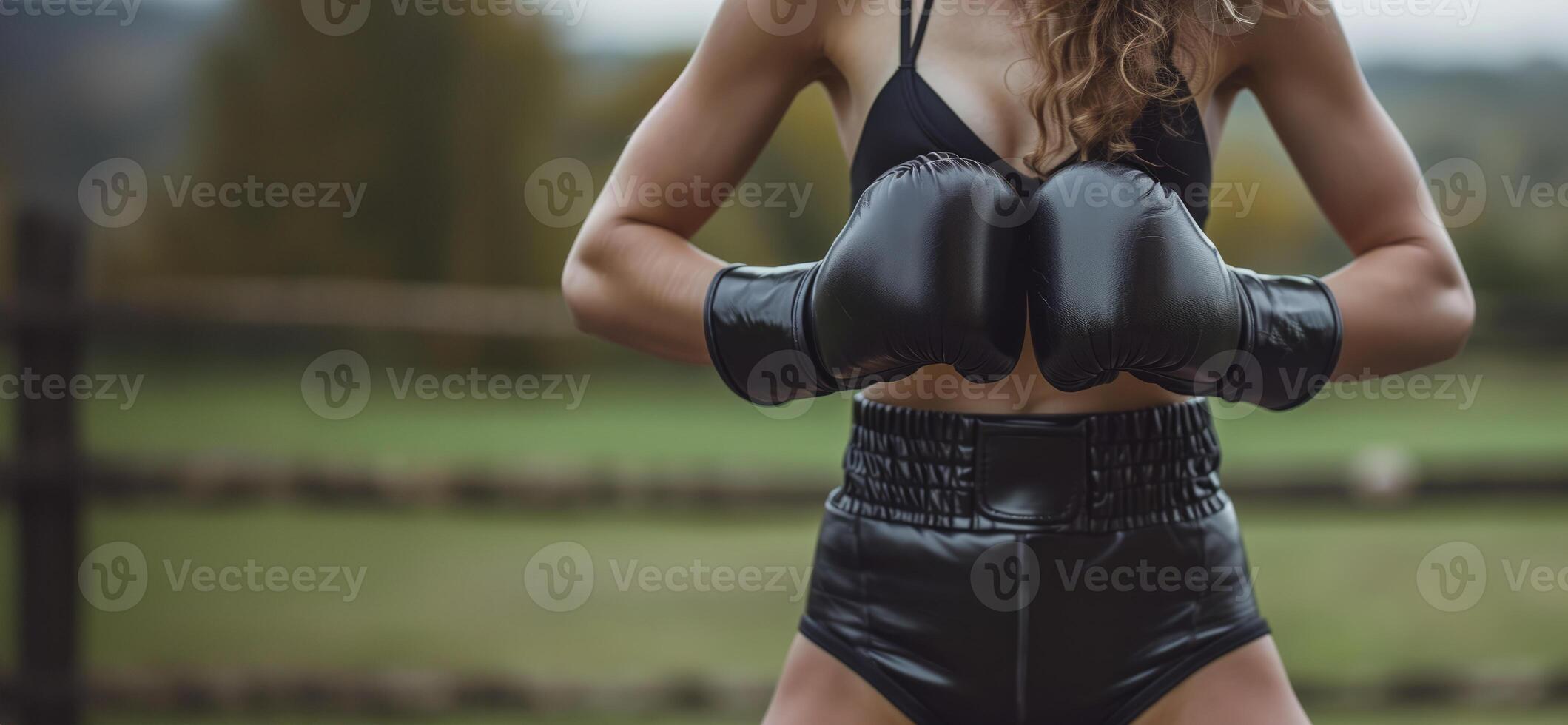 ai generado generativo ai, mujer formación boxeo vistiendo boxeo guantes, hembra Boxer foto