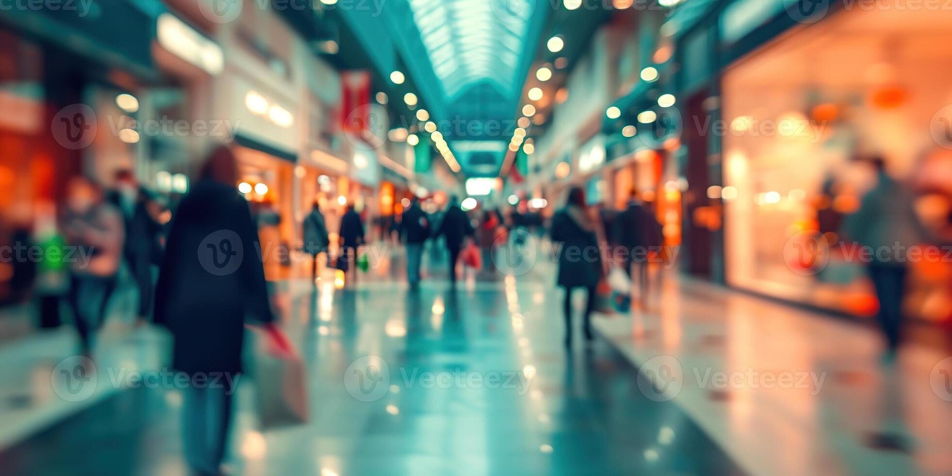 ai generado generativo ai, compras centro comercial con gente, movimiento difuminar, borroso resumen antecedentes foto