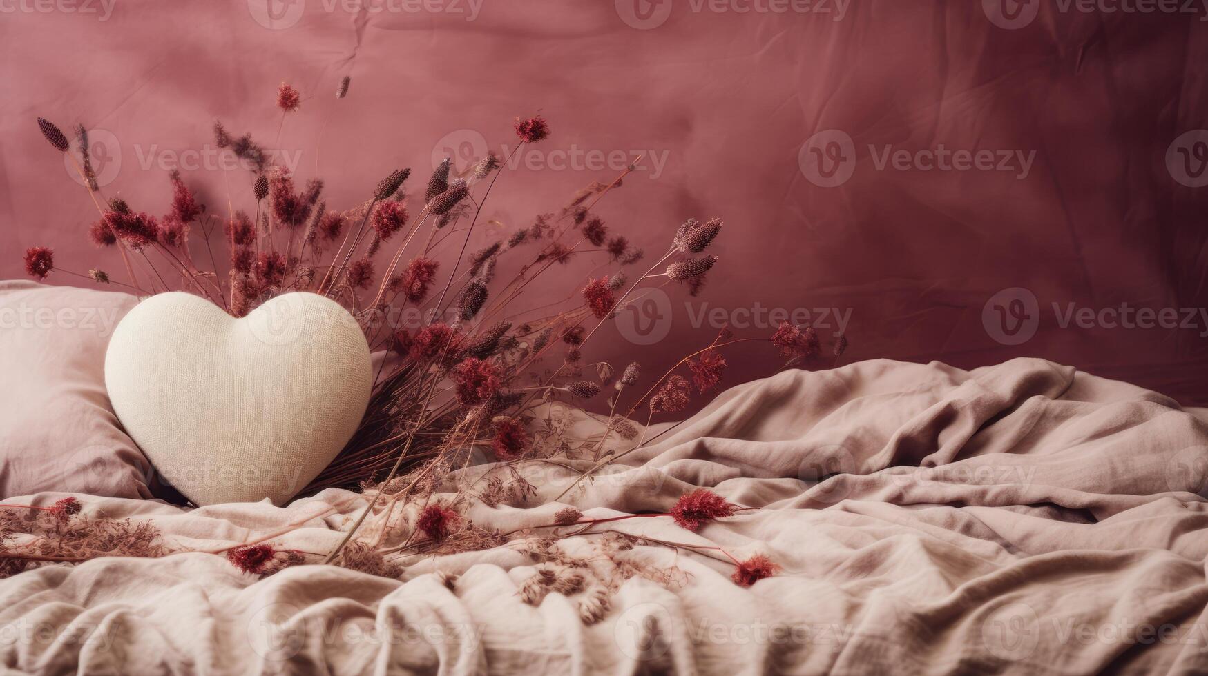 AI generated Generative AI, Valentine's Day home interior decoration close up, muted colors, holiday photorealistic aesthetic background photo