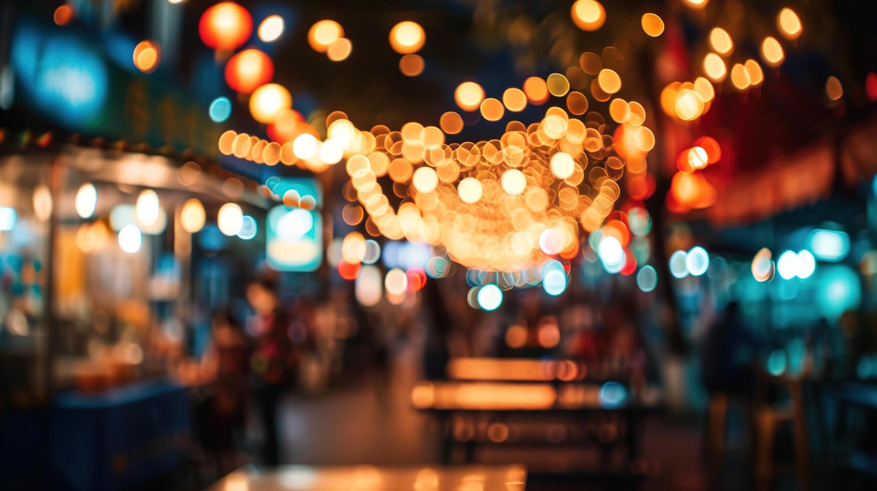 AI generated Generative AI, Food truck street festival, blurred lights background, atmospheric bokeh, muted colors photo