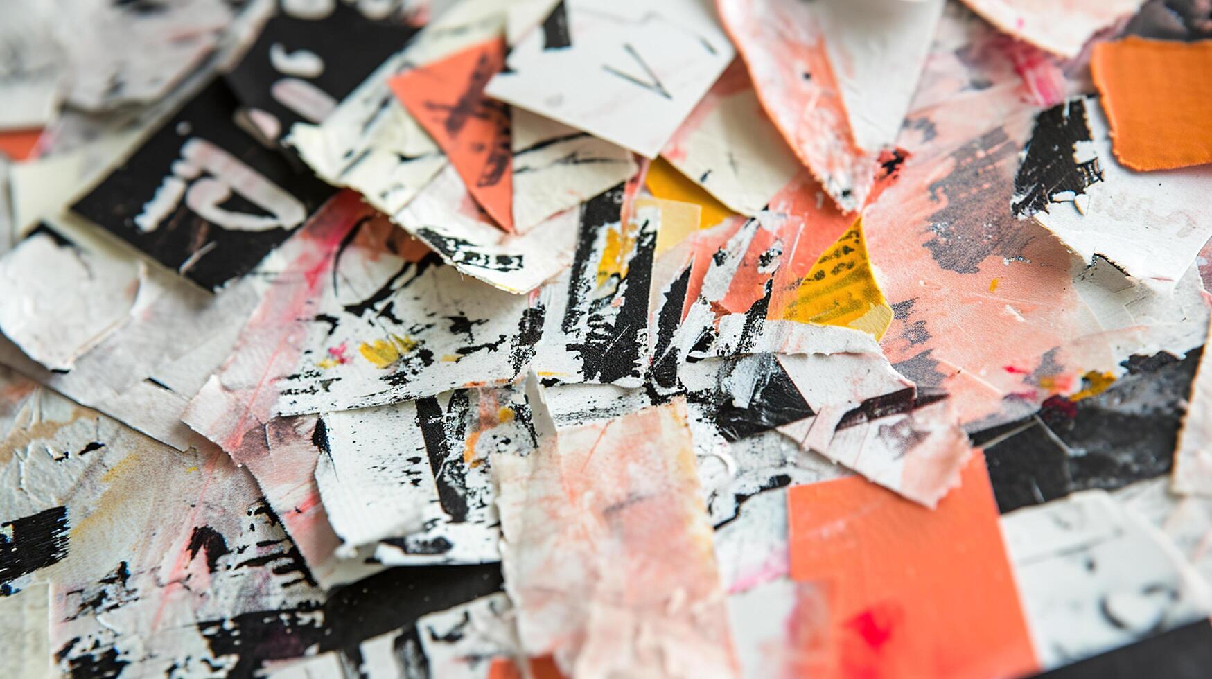 AI generated Generative AI, collage of waste paper pieces, ripped paper with torn, recycling concept photo