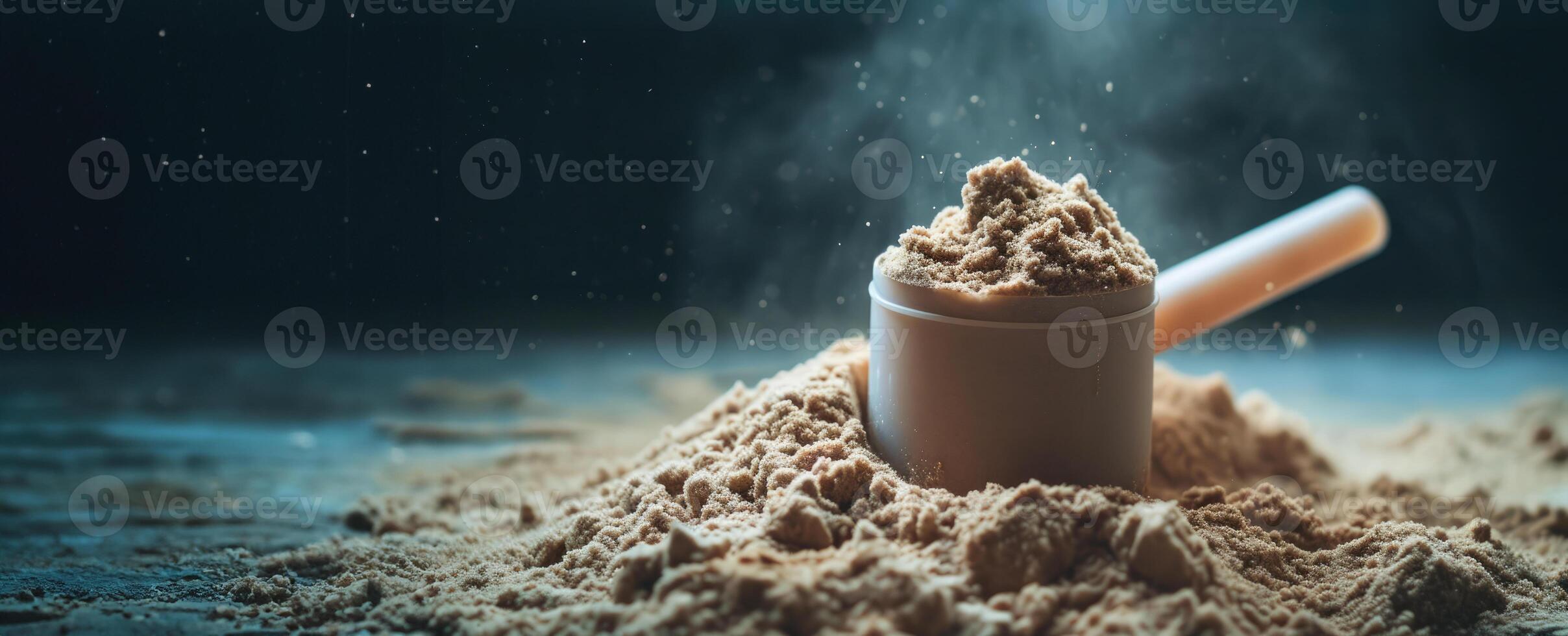 AI generated Generative AI, Whey protein powder, sports nutrition, banner with copy space photo