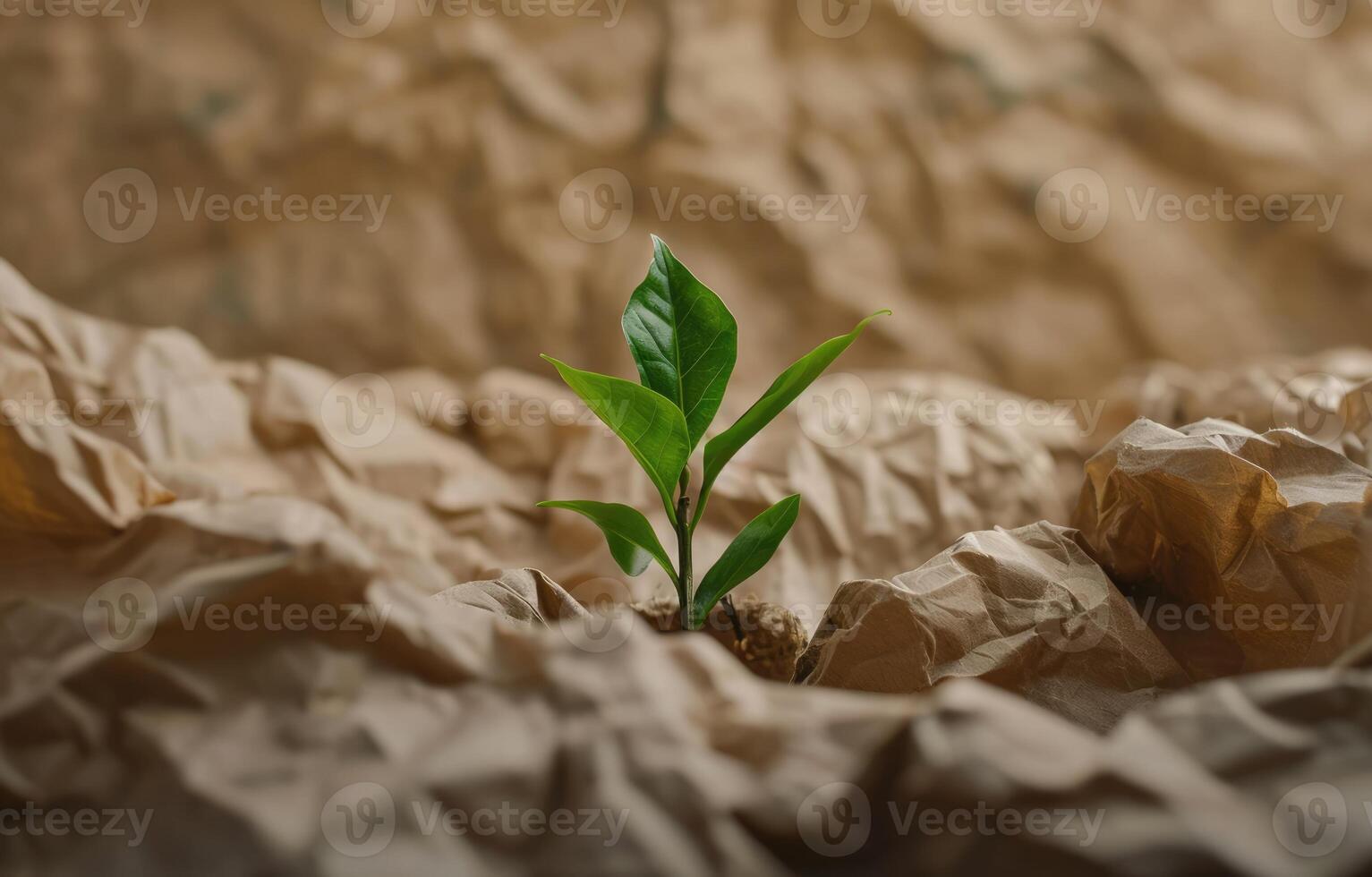 AI generated Generative AI, plant sprout with green leaves growing from recycled paper. Eco, zero waste, plastic free and environment concept photo