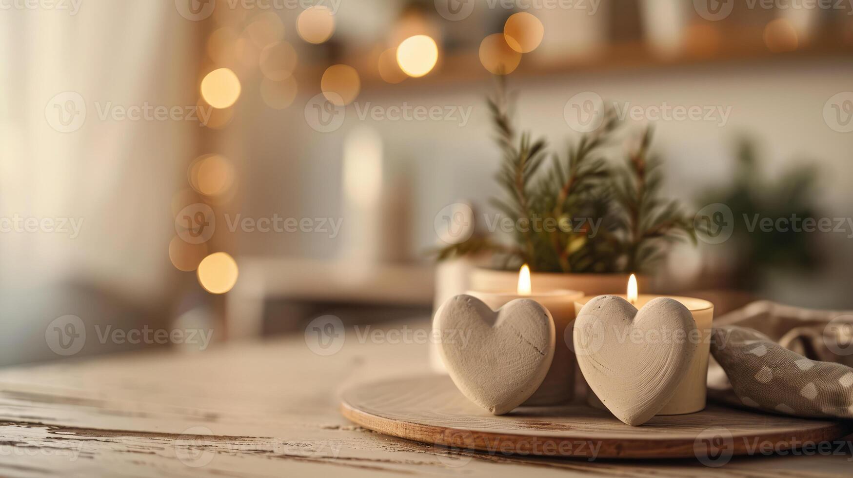 AI generated Generative AI, Valentine's Day home interior decoration close up, muted colors, holiday photorealistic aesthetic background photo