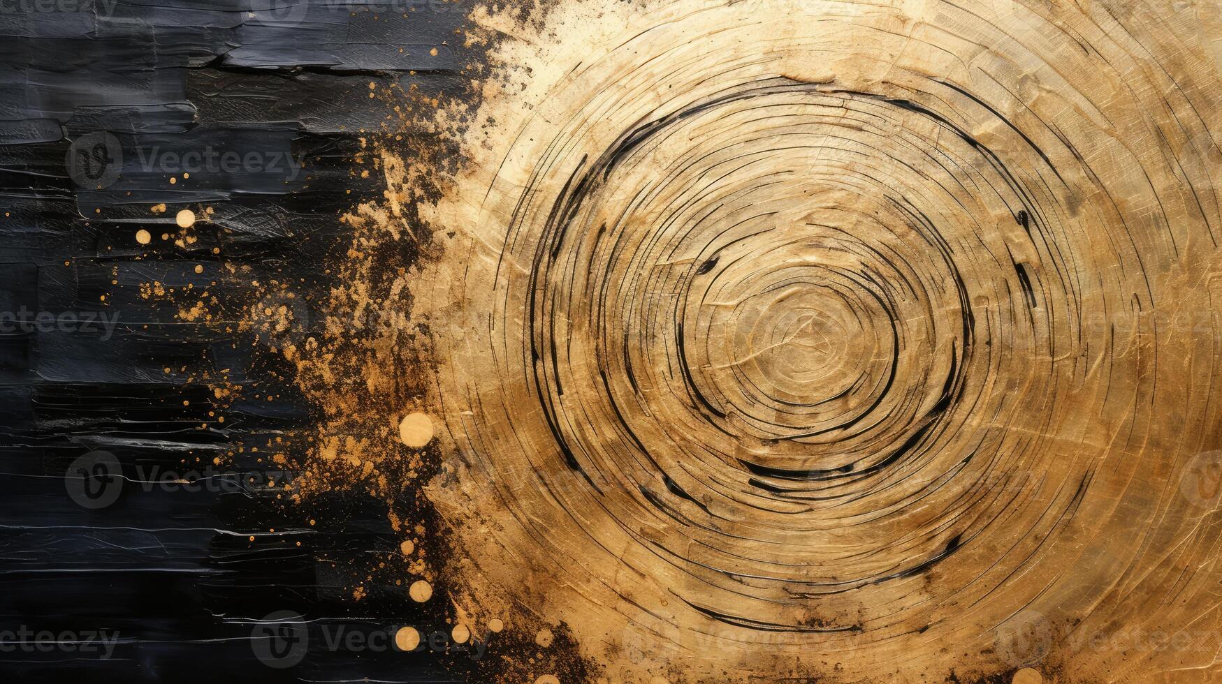 AI generated Generative AI, Black and golden painted colors, circle shapes vintage painting background. Grunge old oil impasto painted wall texture photo