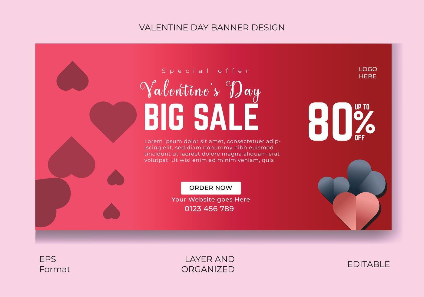 Valentine Day Sale web banner template.Valentine day social media cover template. vector