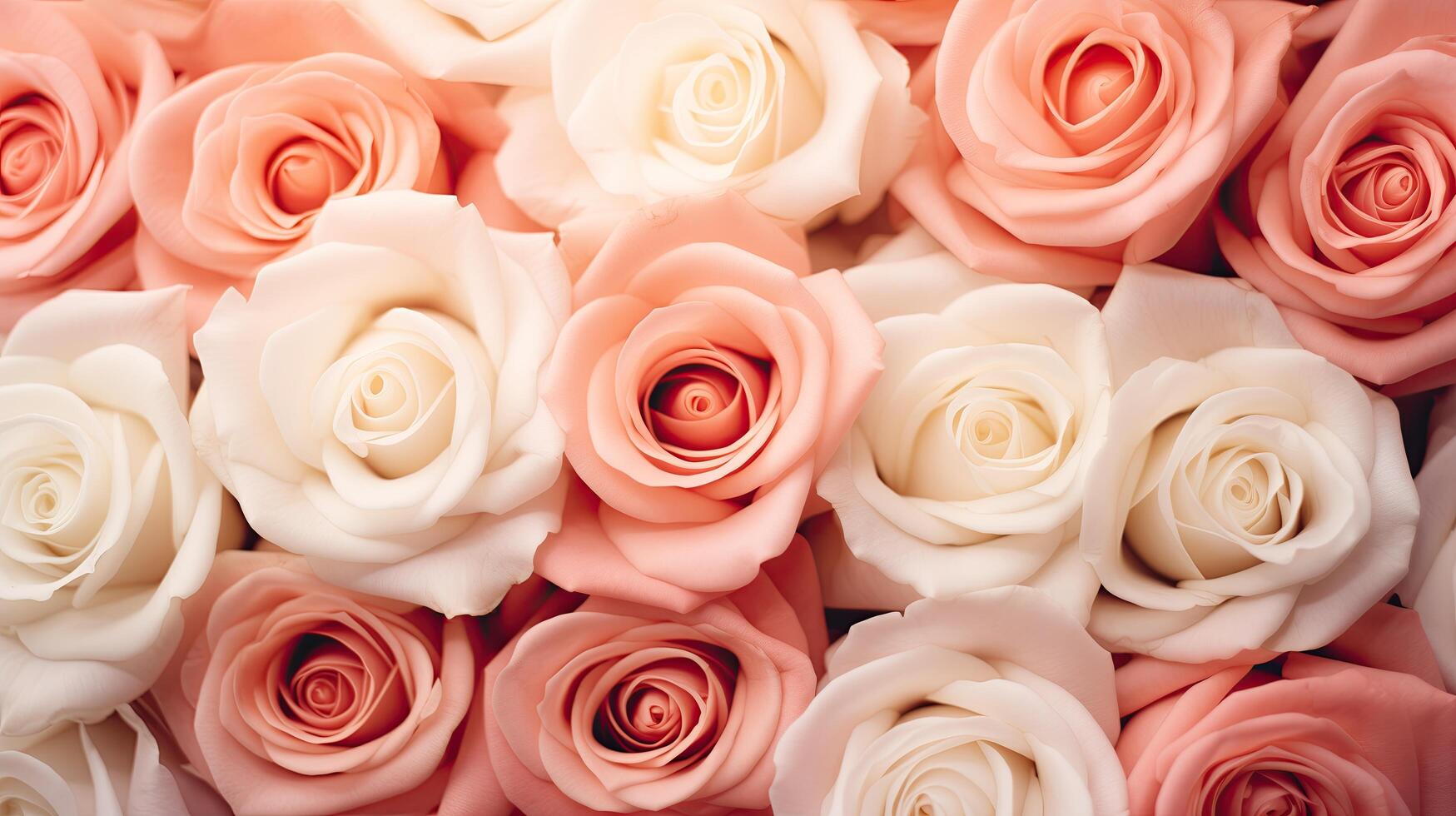 AI generated Beautiful Pink Roses of Different Shades Top View Flower Background Texture photo