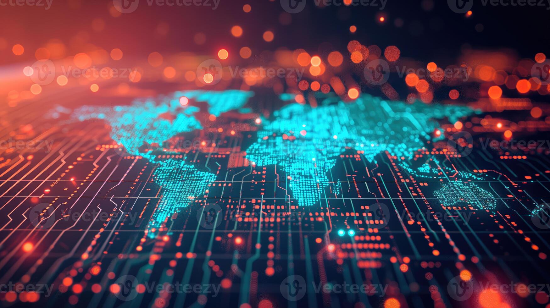 AI generated World map glowing point and line composition concept of global business and network photo