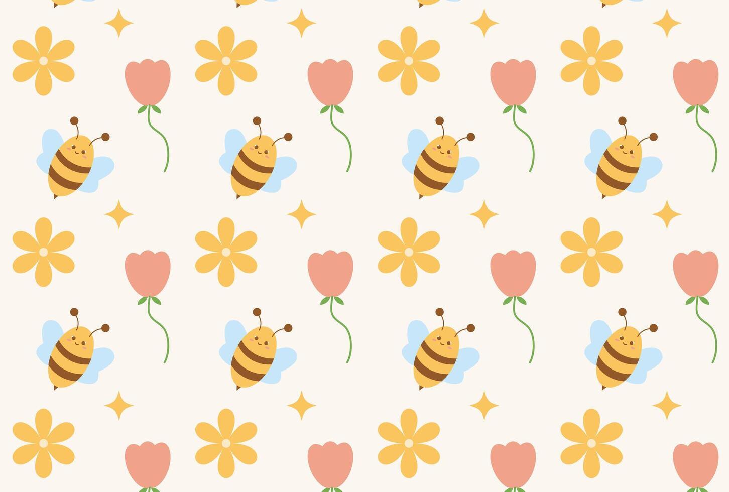 cute pattern of bees and flowers vector