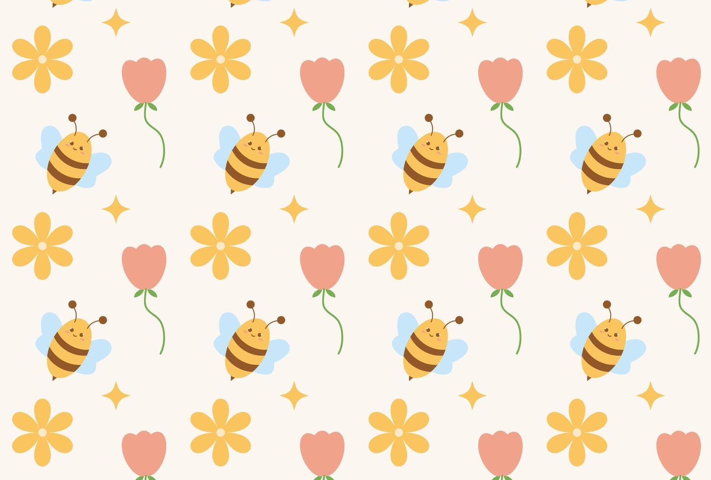 cute pattern of bees and flowers vector