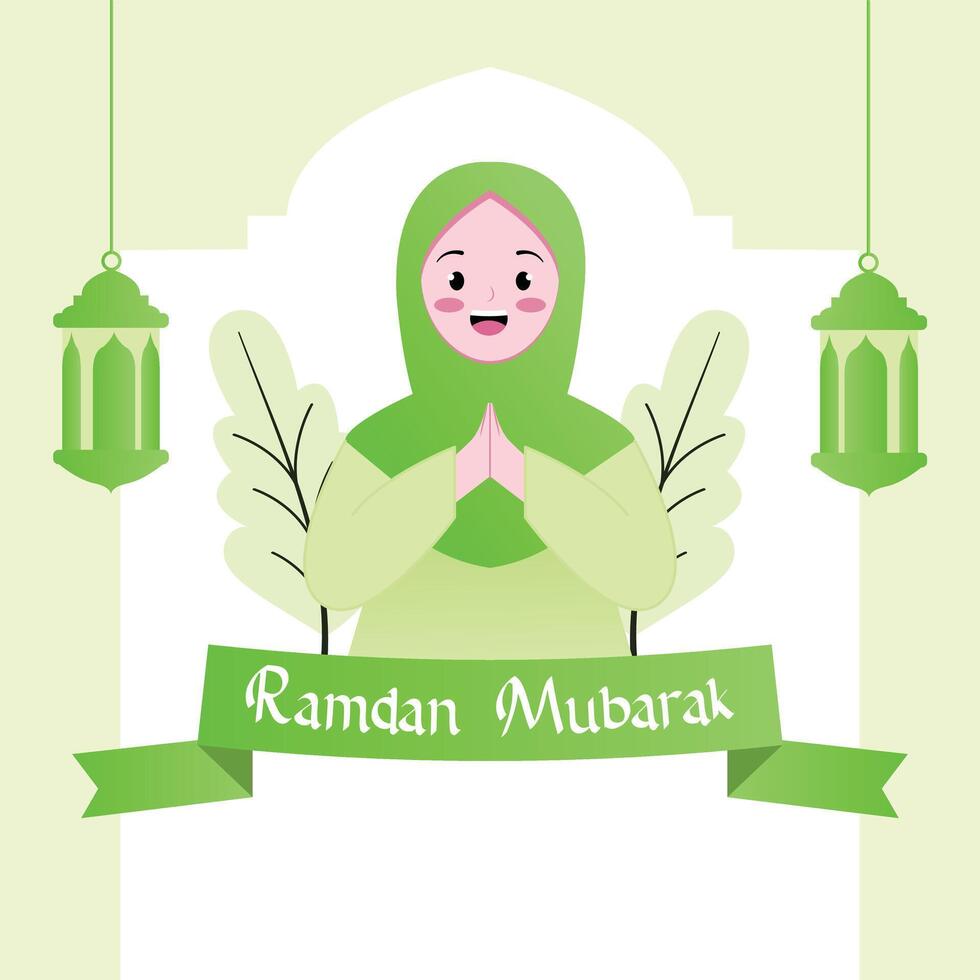 ramadan kareem vector illustration with woman in hijab