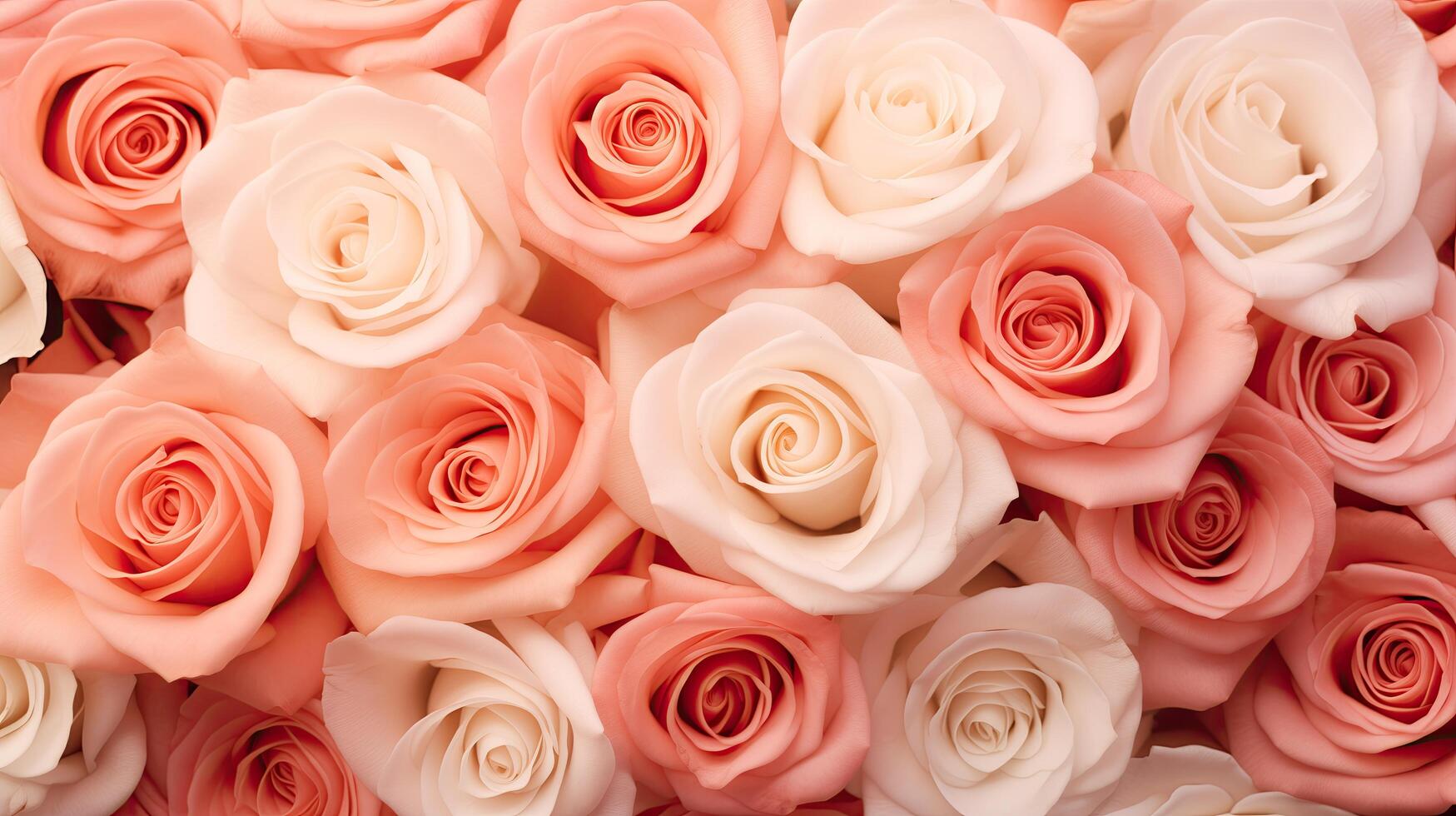 AI generated Beautiful Pink Roses of Different Shades Top View Flower Background Texture photo