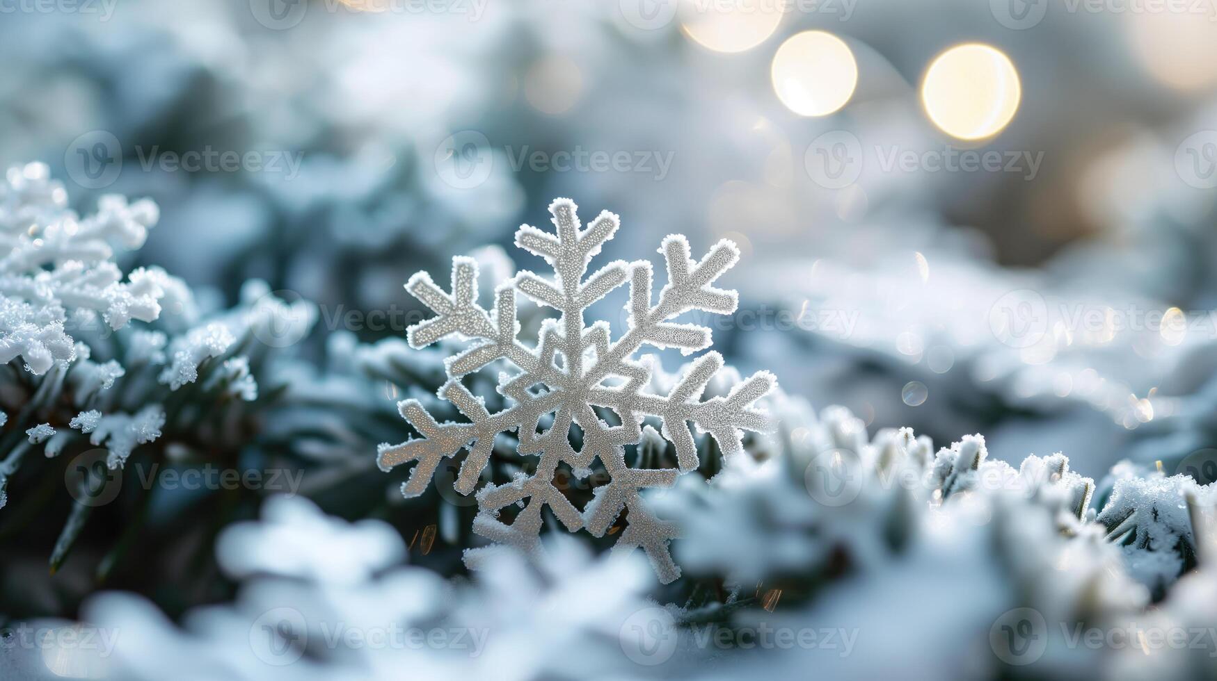 AI generated Snowflakes closeup winter background photo