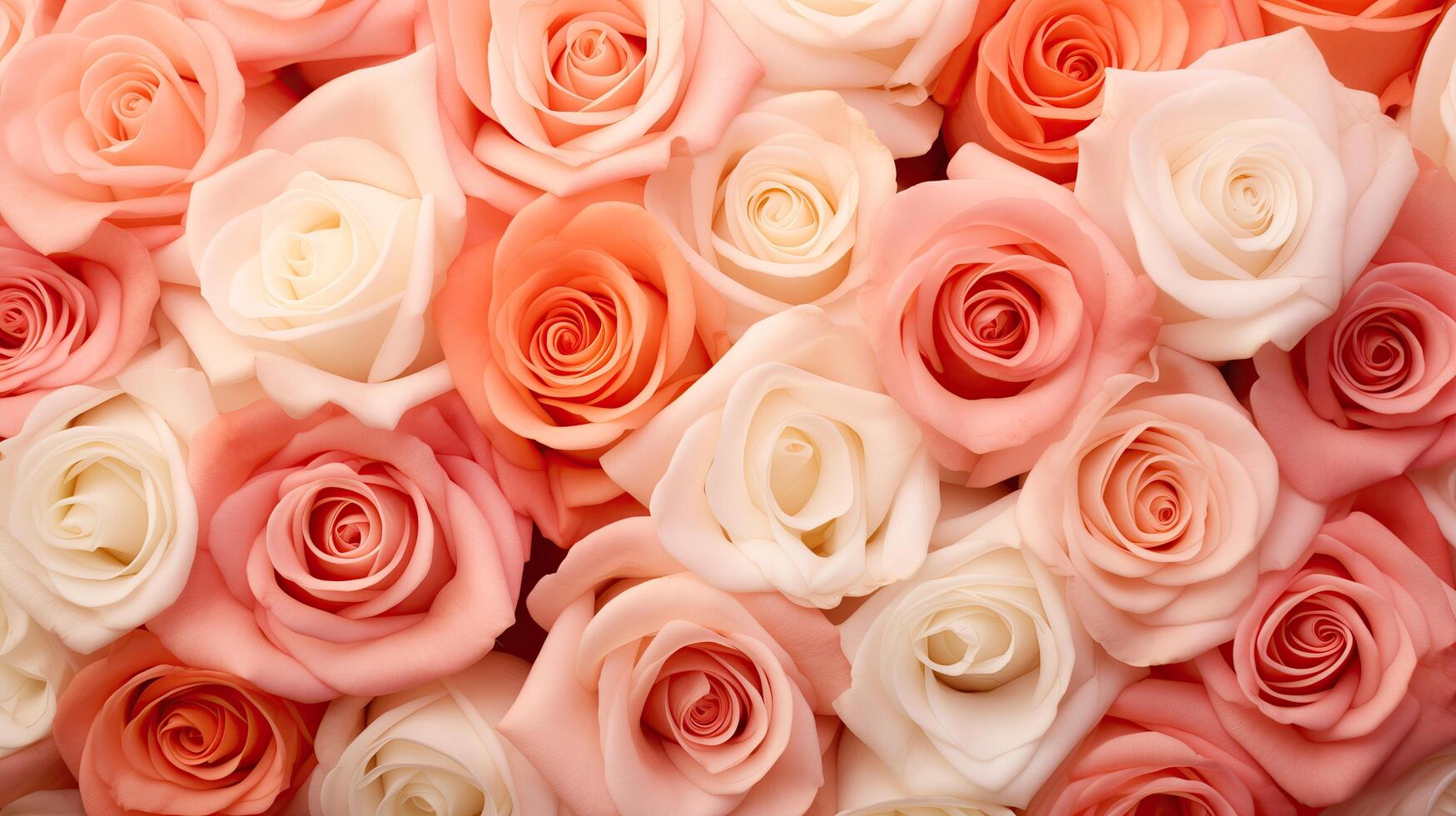 AI generated A top view of beautiful pink roses in various shades, forming a floral background texture photo