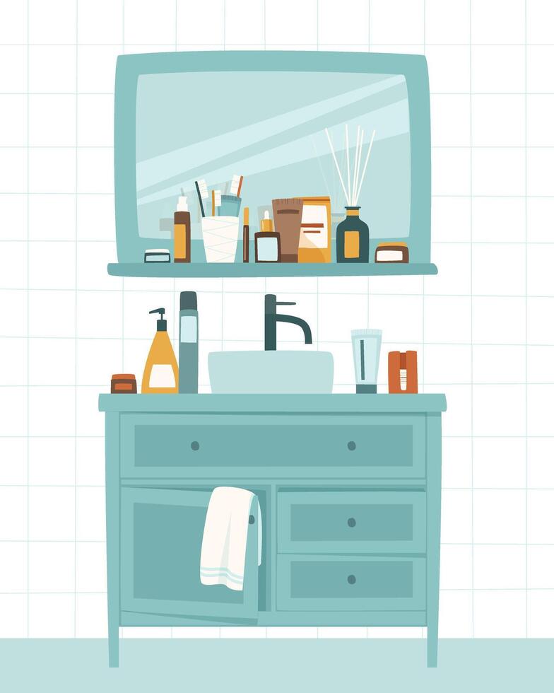 Skin care cosmetics stand on a shelf vector