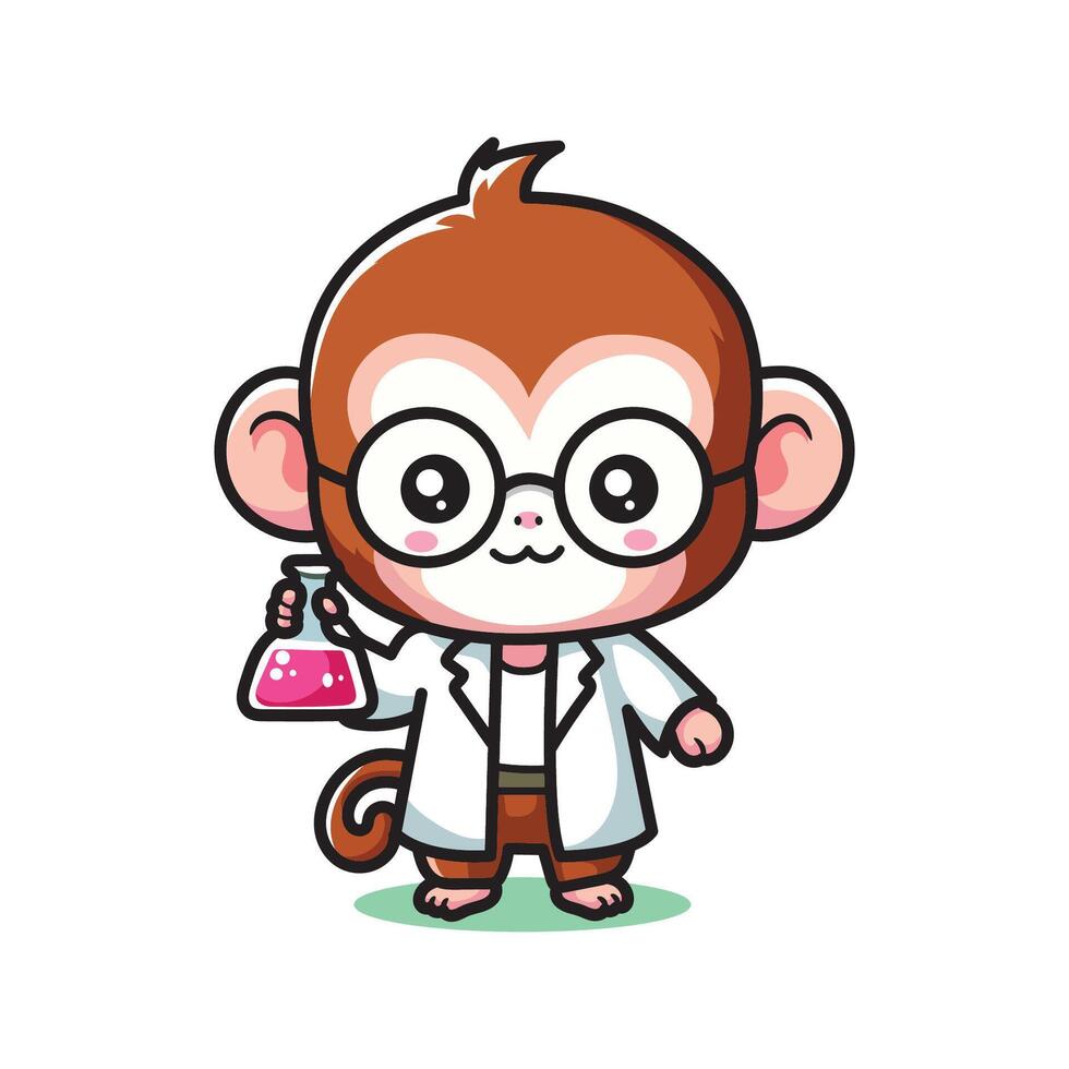 cute vector design illustration of a monkey becoming a scientist